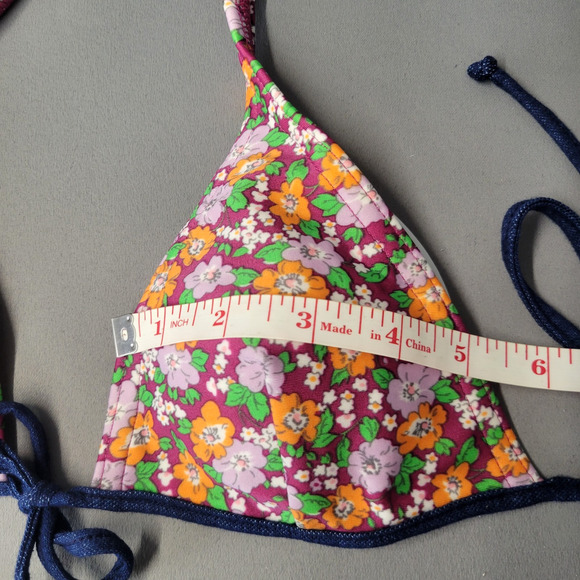 Agua Doce Brazilian Cheeky Bikini Swimsuit Womens M Triangle Top Floral Denim - Picture 7 of 16